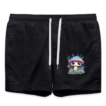 Zauberpilz mit Blumen - Badeshorts - Schwarz - Vorne - AI Model Male 185 light (185cm)