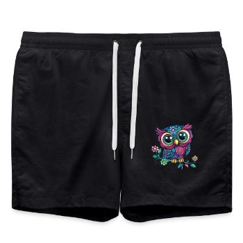 Hibou coloré sur branche - Short de bain - noir - Devant - AI Model Male 185 light (185cm)