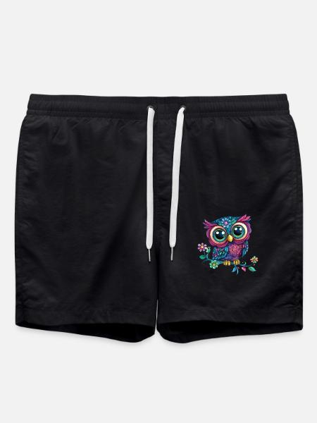 Bunte Eule auf Ast - Badeshorts - Schwarz
