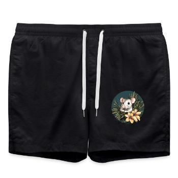 Dschungelmaus mit Blüte - Badeshorts - Schwarz - Vorne - AI Model Male 185 light (185cm)