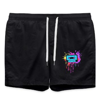 80's Theme Party 80s Outfit Cassette - Swim Trunks - black - Front - AI Model Male 185 light (185cm)