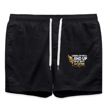 Fais attention ou tu te retrouveras dans mon prochain poème - Short de bain - noir - Devant - AI Model Male 185 light (185cm)