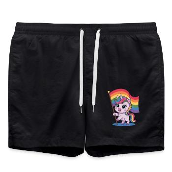 Cute unicorn with rainbow flag - Swim Trunks - black - Front - AI Model Male 185 light (185cm)