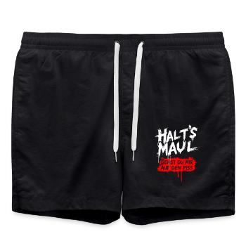 Halts Maul Spruch Design Sarkasmus Lustig - Badeshorts - Schwarz - Vorne - AI Model Male 185 light (185cm)