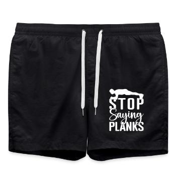 Gym Junkies Stop Saying Planks Calisthenics - Swim Trunks - black - Front - AI Model Male 185 light (185cm)