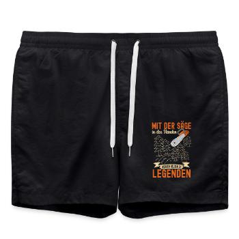 Mit Der Säge In Den Händen Werden Helden Legenden - Badeshorts - Schwarz - Vorne - AI Model Male 185 light (185cm)