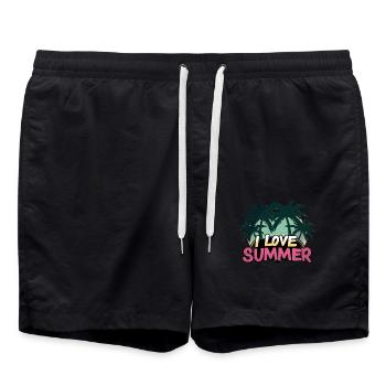 J’aime l’été Palmiers Ambiance de la plage Coucher de soleil - Short de bain - noir - Devant - AI Model Male 185 light (185cm)