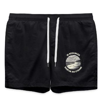 Baltic Sea North Sea coast Barefoot on the beach in thoughts - Swim Trunks - black - Front - AI Model Male 185 light (185cm)