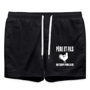 père et fils papa poule coq fête des pères - Short de bain - noir - Devant - AI Model Male 185 light (185cm)