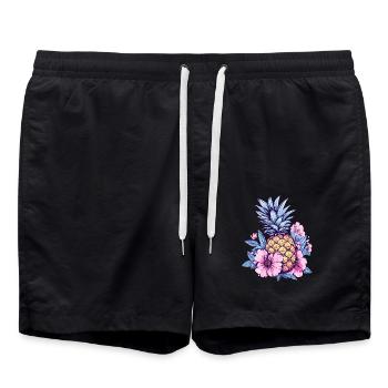 Ananas mit Rosa Blüten - Badeshorts - Schwarz - Vorne - AI Model Male 185 light (185cm)