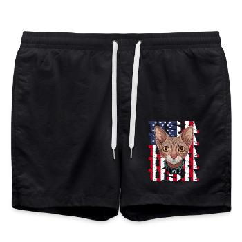 USA Chat Sphynx devant le drapeau - Short de bain - noir - Devant - AI Model Male 185 light (185cm)