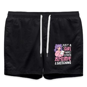 Just a Girl Who Loves Anime and Sketching - Swim Trunks - black - Front - AI Model Male 185 light (185cm)