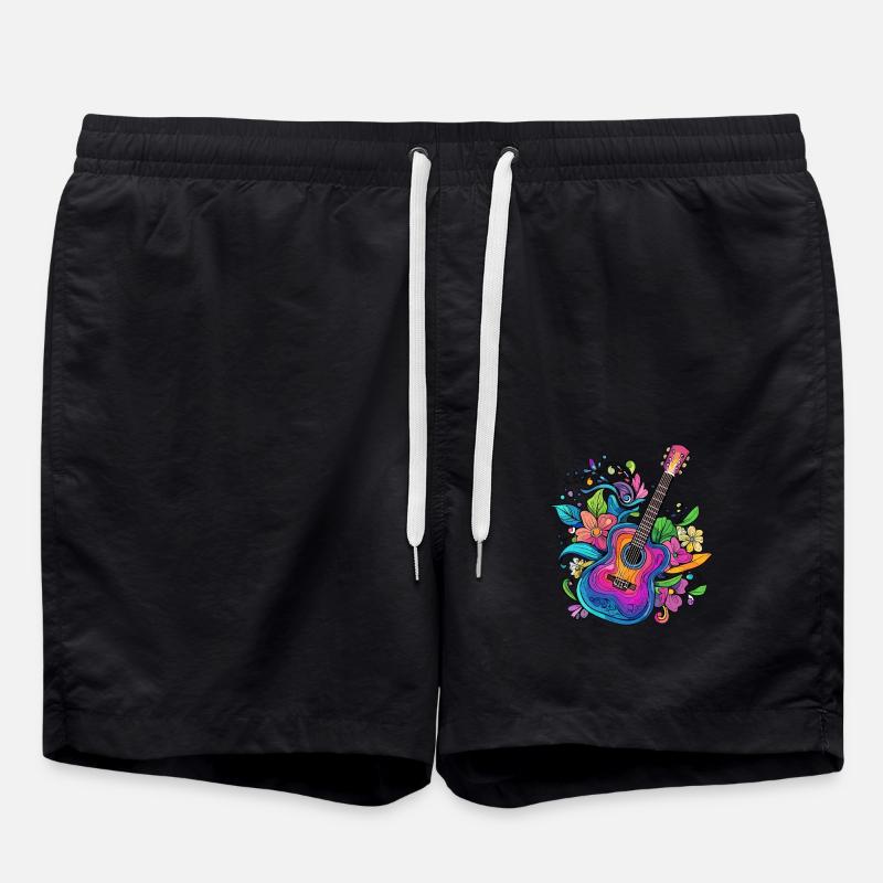 Bunte Gitarre mit Blumen - Badeshorts - Schwarz