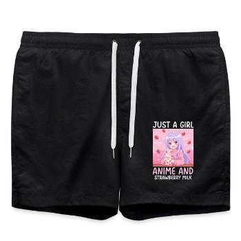 Just a Girl Who Loves Anime Strawberry Milk - Swim Trunks - black - Front - AI Model Male 185 light (185cm)
