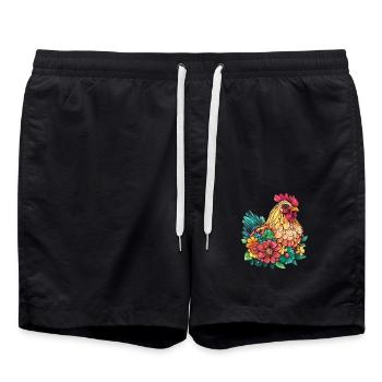 Poulet coloré avec des fleurs - Short de bain - noir - Devant - AI Model Male 185 light (185cm)