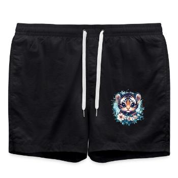 Mignon bébé tigre avec couronne de fleurs - Short de bain - noir - Devant - AI Model Male 185 light (185cm)