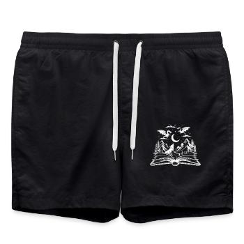Fantasiewelt der Drachen und Wölfe bei Nacht mit - Badeshorts - Schwarz - Vorne - AI Model Male 185 light (185cm)