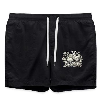 Poussin de Pâques Vintage Poulet Amoureux Rétro - Short de bain - noir - Devant - AI Model Male 185 light (185cm)