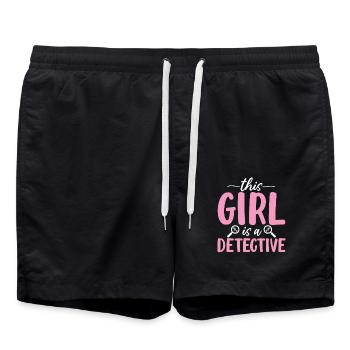 Drôle Forensics Girl Détective Scientifique médico-légal - Short de bain - noir - Devant - AI Model Male 185 light (185cm)
