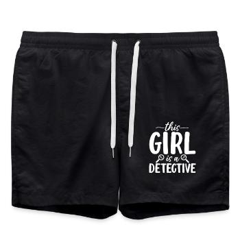 Drôle Détective Détective Fille Scène De Crime - Short de bain - noir - Devant - AI Model Male 185 light (185cm)
