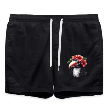 Tukan mit Blumenkranz - Badeshorts - Schwarz - Vorne - AI Model Male 185 light (185cm)