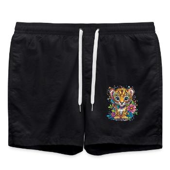 Little leopard with flowers - Swim Trunks - black - Front - AI Model Male 185 light (185cm)