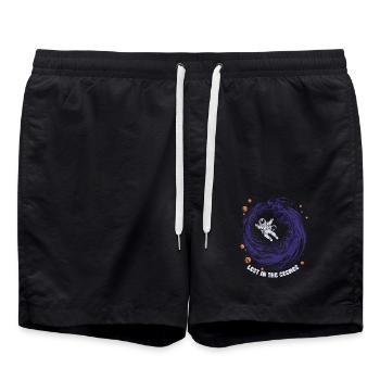 Perdu dans le cosmos - Astronaute - Espace - Short de bain - noir - Devant - AI Model Male 185 light (185cm)