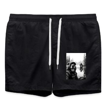 Fischerei Bär Selfie - Badeshorts - Schwarz - Vorne - AI Model Male 185 light (185cm)
