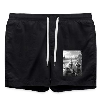 Fischerei Huhn Hahn Selfie - Badeshorts - Schwarz - Vorne - AI Model Male 185 light (185cm)