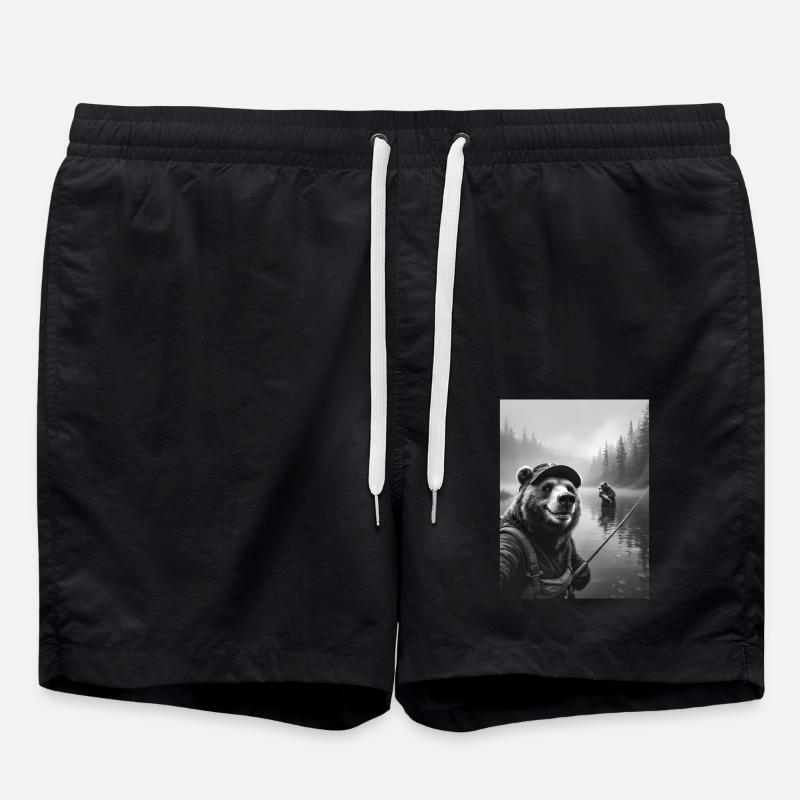 Fischerei Bär Selfie - Badeshorts - Schwarz