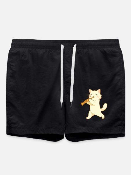 Cat plays oboe - Swim Trunks - black