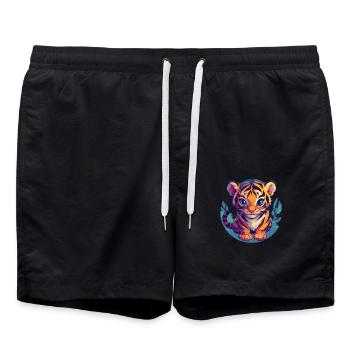 Tigre mignon avec de grands yeux - Short de bain - noir - Devant - AI Model Male 185 light (185cm)
