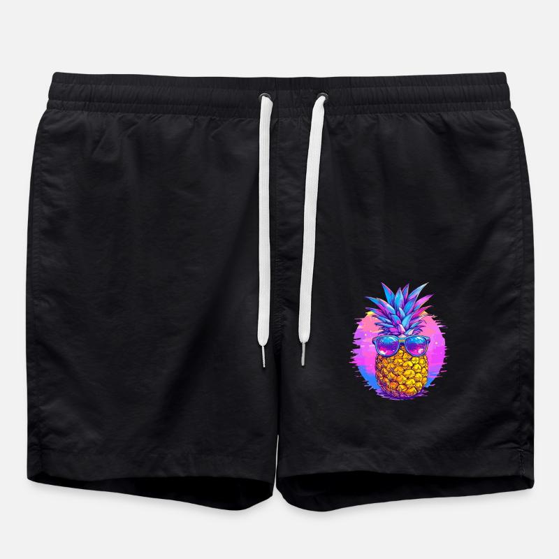 Ananas mit Retro Sonnenbrille - Badeshorts - Schwarz