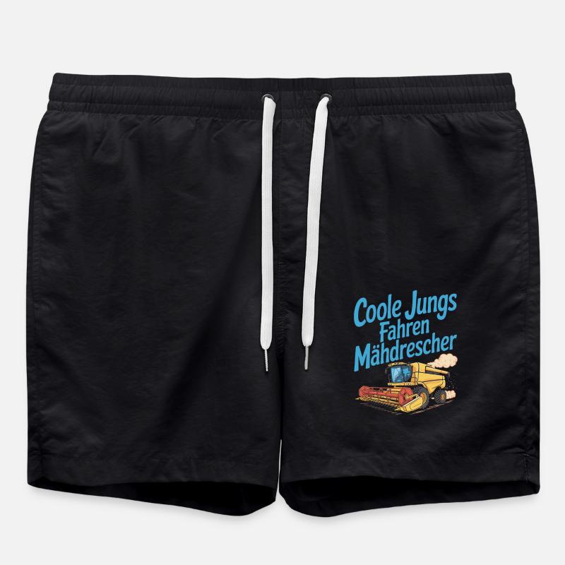 Cool guys driving combine harvester - Swim Trunks - black