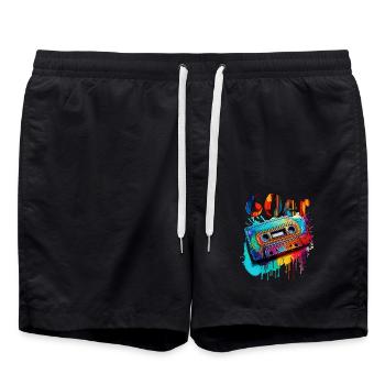 MUSIC CASSETTE 60s - Swim Trunks - black - Front - AI Model Male 185 light (185cm)