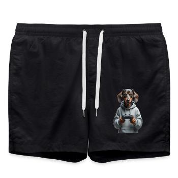 Gamer Dachshund - Gambler Dog with Hoodie - Swim Trunks - black - Front - AI Model Male 185 light (185cm)