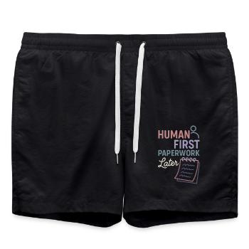The social worker supports the psychological - Swim Trunks - black - Front - AI Model Male 185 light (185cm)