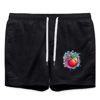 Graffiti tomate sur le mur - Short de bain - noir - Devant - AI Model Male 185 light (185cm)