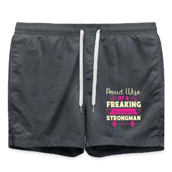 Fitness Motivation Proud Wife Of Awesome Strongman - Swim Trunks - anthracite - Front - AI Model Male 185 light (185cm)