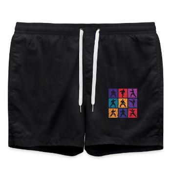 Karaté Pop Art – 9 combattants rétro - Short de bain - noir - Devant - AI Model Male 185 light (185cm)