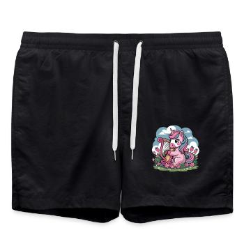 Unicorn with harp and strawberries in flower field - Swim Trunks - black - Front - AI Model Male 185 light (185cm)