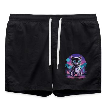 Lustiges Roboteringenieur-design Mit Roboterkatze - Badeshorts - Schwarz - Vorne - AI Model Male 185 light (185cm)