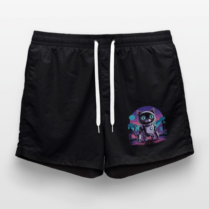 Funny Robot Engineer Design With Robot Cat Swim Trunks