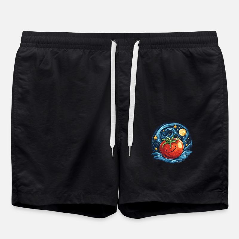 Starry Night Style Tomato - Swim Trunks - black