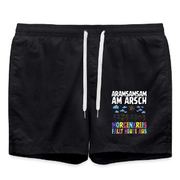 Aramsamsam am Arsch – Kita-Morgenkreis fällt aus - Badeshorts - Schwarz - Vorne - AI Model Male 185 light (185cm)