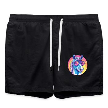 Neonpferd mit Sonnenbrille - Badeshorts - Schwarz - Vorne - AI Model Male 185 light (185cm)