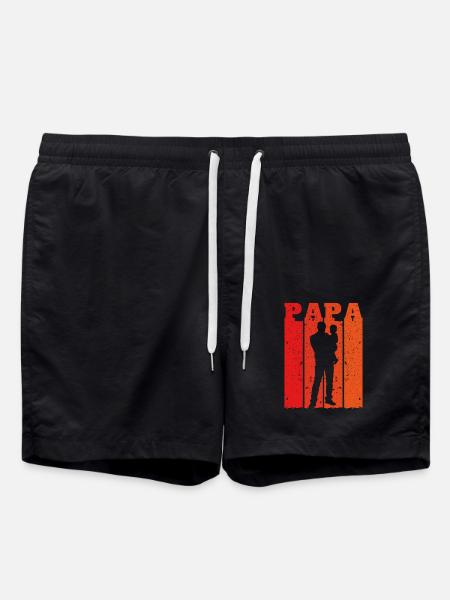 Retro Papa Silhouette – Vintage Style Vatertag - Badeshorts - Schwarz