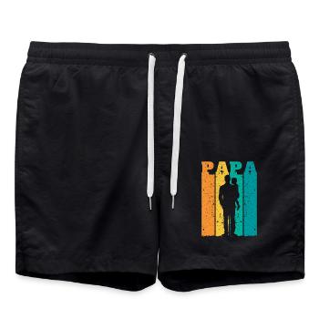 Retro Papa Silhouette – Vintage Style Vatertag - Badeshorts - Schwarz - Vorne - AI Model Male 185 light (185cm)