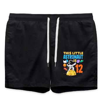 This little astronaut will be 12 years old - Swim Trunks - black - Front - AI Model Male 185 light (185cm)