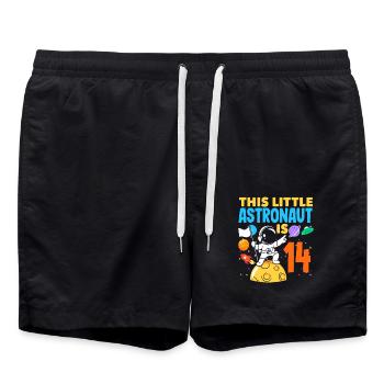 This little astronaut will be 14 years old - Swim Trunks - black - Front - AI Model Male 185 light (185cm)
